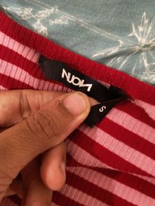 pink and red Striped Cropped Top