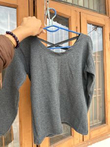 combo of Fur half jacket and Grey back strip top