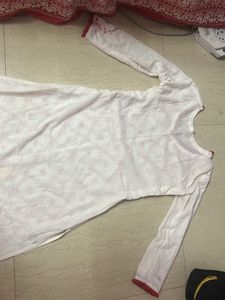 White Kurti with Red Embroidery