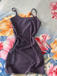 H&amp;M Purple Gingham Bodycon Mini Dress