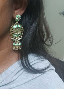 Green Jhumka Earrings