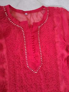 Brand New Red Chikankari Kurta With Mirror Work