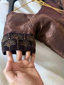 Brown Saree with Stones Work