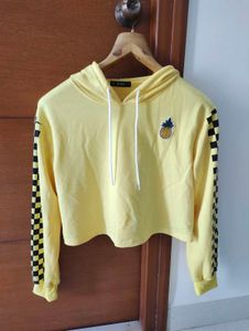 Yellow Checkerboard Sleeve Crop Hoodie