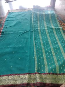 Teal &amp; Pink Sari with Gold Accents