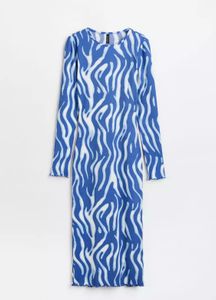 Blue Zebra Print Long Sleeve Dress