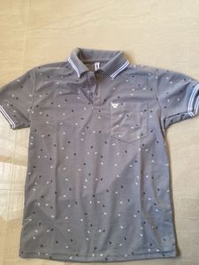 Stylish Grey Patterned Polo Shirt