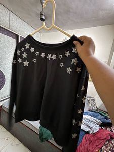 Star Embellished Black Sweatshirt