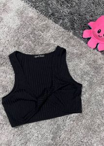 Shein Black Ribbed Knot Crop Top