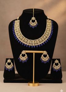 Gold Plated Blue Kundan Jewellery Set for Women
