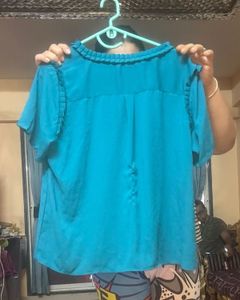 Allen Solly Cyan Blue Ruffled Flowy Fabric Top