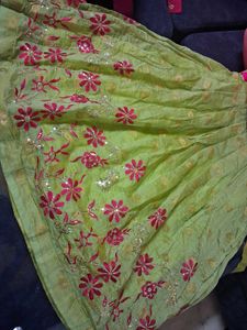 Girls Pink and Green Embroidered Frock