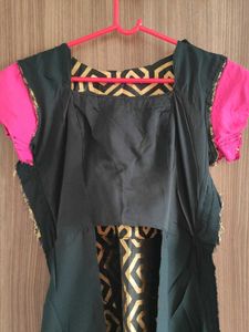 Black &amp; Gold Cutout Party Dress with Pink Sleeves