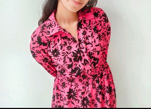 Pink Floral Print Mini Dress
