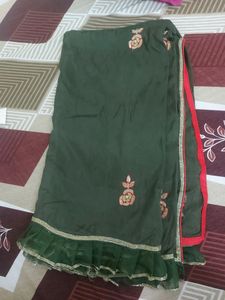 Olive Dark Handwork Frill Heavy Work Saree