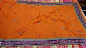 Orange Embroidered Saree With Antique Banaras Bord