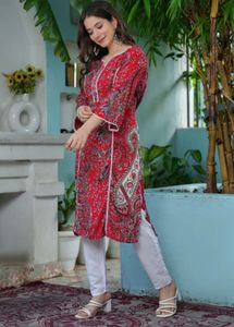 Elegant Red paisley cotton Printed Kurta ,perfect