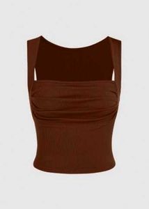 Square Neck Ribbed Ruched Crop Top