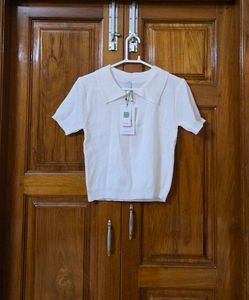 Off White Spread Collar Top