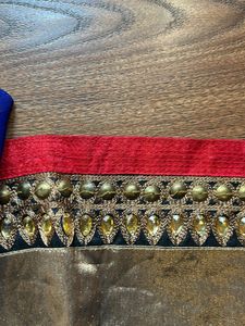 Blue &amp; Gold Sari with Gota Border