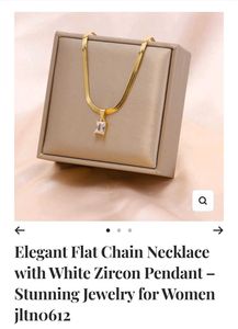 Gold Herringbone Chain with Cubic Zirconia Pendant