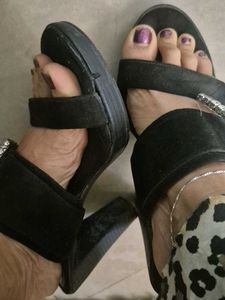 Carwalk Black Heels with Rhinestones