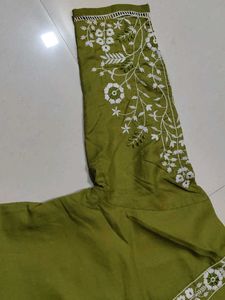 Olive Green Embroidered Kurti