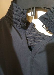 Elegant Gray Smocked Blouse