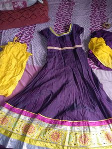 Brown &amp; Gold Embroidered Anarkali Dress