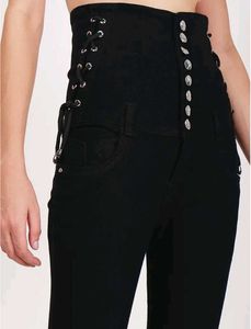 High Waisted, Lacy Black Denim Jeans