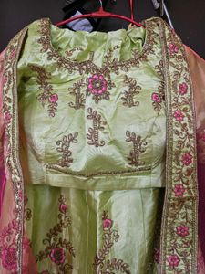 Green &amp; Pink Embroidered Lehenga , ready to wear