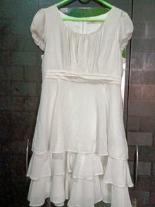Cream Tiered Chiffon Dress
