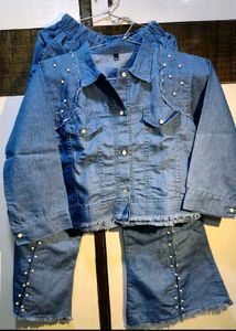 Denim Co-ord Set with Pearl Details