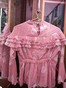 Pink Polka Dot Ruffle Blouse