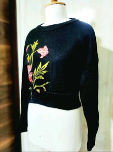 Embroider Floral Black Sweater size-36-38