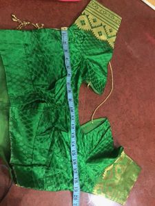 Peach/Pink &amp; Green Saree With Stitched Blouse