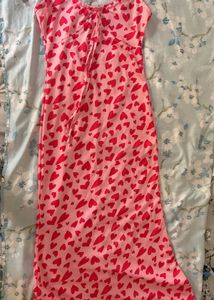 Heart Print Pink Slip Dress