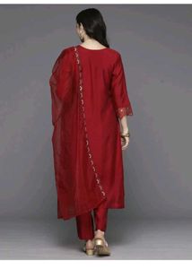 Red Embroidered Kurta Set