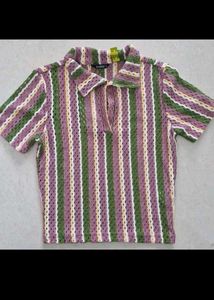 Striped Knit Polo Top