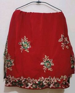 Maroon &amp; Green Party Wear Saree Without Blouse