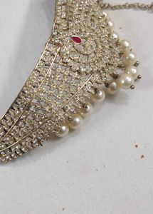 Elegant Choker Necklace with Pearl&amp;Ruby Accent