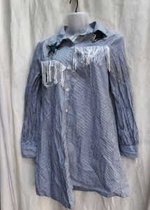 5412. Striped Fringe Shirt Dress