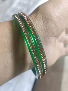 Beautiful Green Bangles With White Stone....