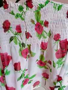 White Top With Beautiful Red Rose Print..