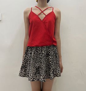Red Cami and Animal Print Skirt