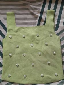 Green Pearl Embellished Tank Top