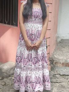 Pink Pattern Dress With White Touch In It