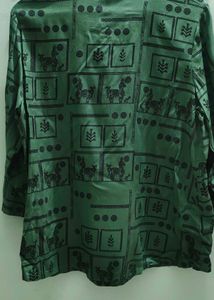 Green Casual Roll Up Sleeves  Top