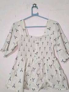 Patterned Smocked Blouse