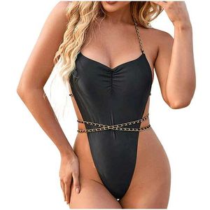 Black Gold Chain Monokini | Backless Bodysuit&#34;
